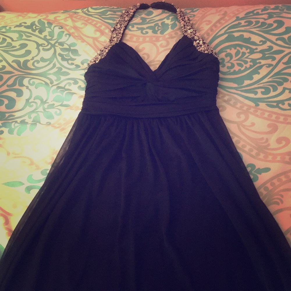 Navy Prom Dress w/ Silver Sequin Halter